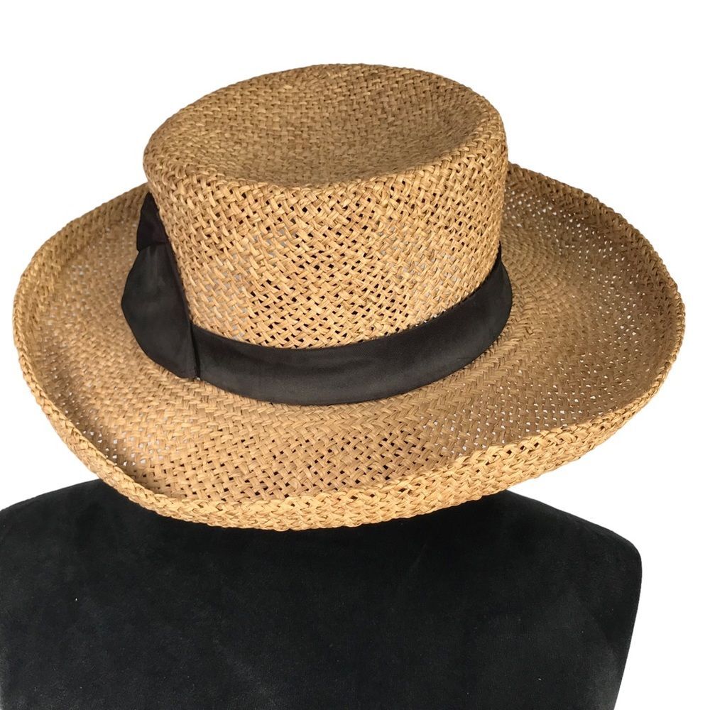 Importina Straw Hat Black Grosgrain Ribbon Bow Brimmed Summer Sun Hat - Picture 10 of 16